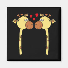 Two Giraffes with Red Love Hearts. Cartoon Magnets