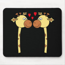 Two Giraffes with Red Love Hearts. Cartoon Mousepads