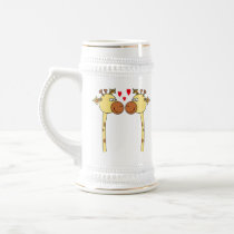 Two Giraffes with Red Love Hearts. Cartoon Mug