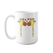 Two Giraffes with Red Love Hearts. Cartoon Mugs