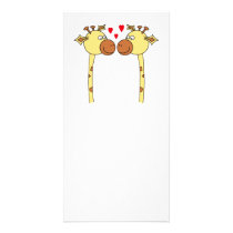 Two Giraffes with Red Love Hearts. Cartoon Photo Card