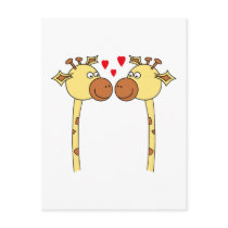 Two Giraffes with Red Love Hearts. Cartoon Postcards