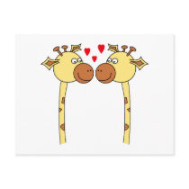 Two Giraffes with Red Love Hearts. Cartoon Post Cards