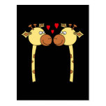 Two Giraffes with Red Love Hearts. Cartoon Postcards