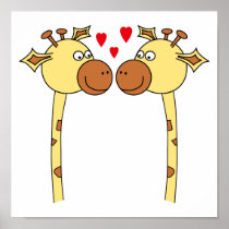 Two Giraffes with Red Love Hearts. Cartoon Print