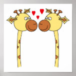 Two Giraffes with Red Love Hearts. Cartoon Print