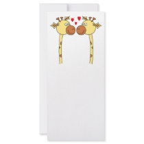 Two Giraffes with Red Love Hearts. Cartoon Rack Card Design