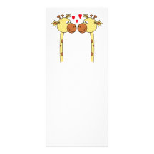 Two Giraffes with Red Love Hearts. Cartoon Customized Rack Card