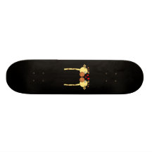 Two Giraffes with Red Love Hearts. Cartoon Skateboard Deck