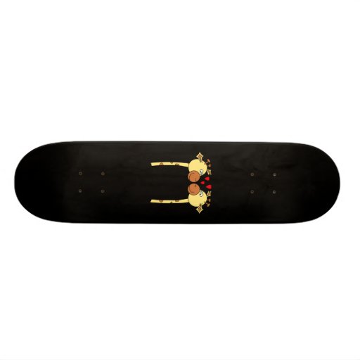 Two Giraffes with Red Love Hearts. Cartoon Skateboard Deck