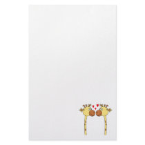 Two Giraffes with Red Love Hearts. Cartoon Personalized Stationery