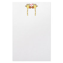 Two Giraffes with Red Love Hearts. Cartoon Stationery