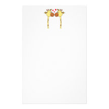 Two Giraffes with Red Love Hearts. Cartoon Stationery