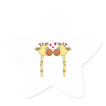 Two Giraffes with Red Love Hearts. Cartoon Stickers