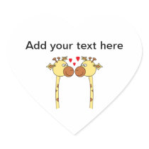 Two Giraffes with Red Love Hearts. Cartoon Heart Sticker