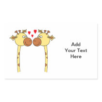 Two Giraffes with Red Love Hearts. Cartoon Rectangular Stickers