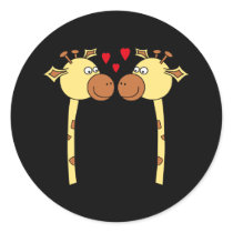Two Giraffes with Red Love Hearts. Cartoon Round Sticker