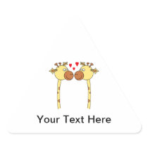 Two Giraffes with Red Love Hearts. Cartoon Triangle Sticker