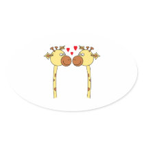 Two Giraffes with Red Love Hearts. Cartoon Sticker