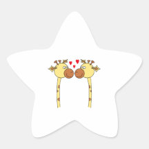 Two Giraffes with Red Love Hearts. Cartoon Stickers