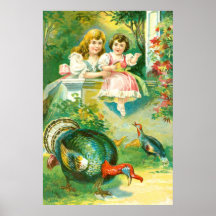 Two girls and turkeys posters