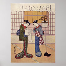 Two girls on a porch by Suzuki Harunobu Posters