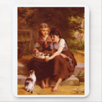 Two Girls With A Basket Full Of Kittens Mousepads