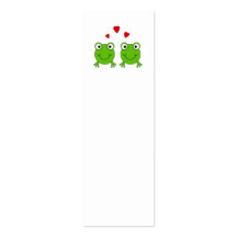 Two green frogs with red hearts. business card