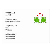 Two green frogs with red hearts. business card templates