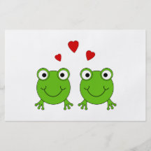 Two green frogs with red hearts. flyer