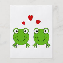 Two green frogs with red hearts. full color flyer