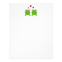 Two green frogs with red hearts. letterhead template
