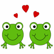 Two green frogs with red hearts. photo cut outs