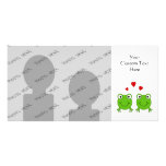 Two green frogs with red hearts. personalized photo card