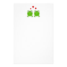 Two green frogs with red hearts. stationery