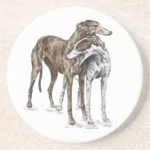 Two Greyhound Dog Friends Beverage Coasters
