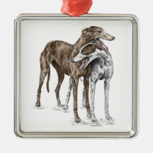 Two Greyhound Dog Friends Christmas Tree Ornaments
