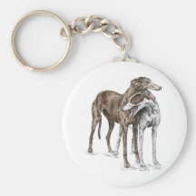 Two Greyhound Dog Friends Keychain
