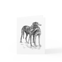 Two Greyhound Dogs Drawing by Kelli Swan Greeting Cards