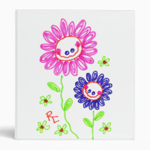 Two Grinning Happy Flowers 3 Ring Binder