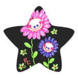 Two Grinning Happy Flowers Black Background Sticker