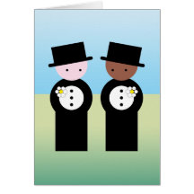 Two grooms, one colored, one caucasian greeting cards