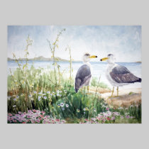 Two Gulls on the shore posters