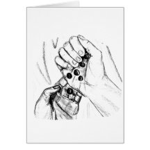 Two Hands with Marbles Pouring Pencil Sketch Cards