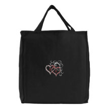 Two Hearts and Swirls Embroidered tote bag
