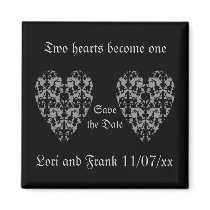 Two hearts become one save the date magnet
