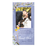 Two Hearts Blue Floral Wedding Thank You Photocard Customized Photo Card