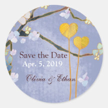 Two Hearts in Blue Wedding Save the Date Stickers