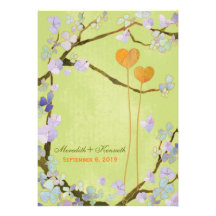 Two Hearts in Green Romantic Garden Floral Wedding Invitation