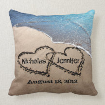 Two Hearts In The Sand Wedding Pillow